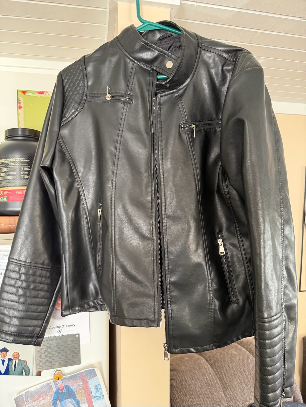 Classic Black Faux Leather Moto Jacket - Women's